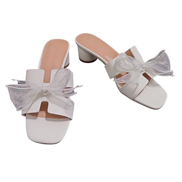 Coutgo Sandals Size 7.5 White Bow Block Heel Chic & Stylish Footwear - Picture 2 of 8